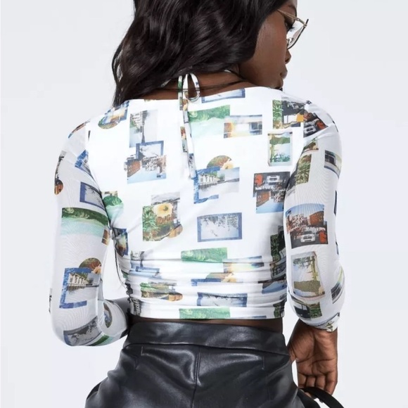 Princess Polly Picture This Top Long Sleeve Cropped Drawstrings Graphic Sz 4 - Picture 3 of 13